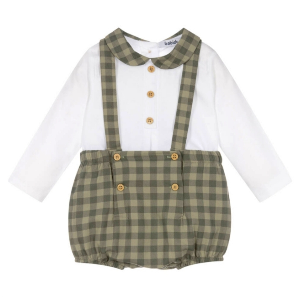 BABIDU Boys Green Check Shorts Set